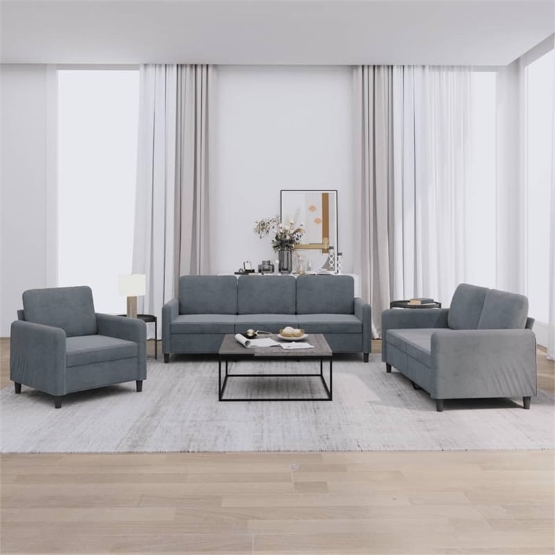Vidaxl Large Metal Sofa Set in Dark Grey Polyester Velvet