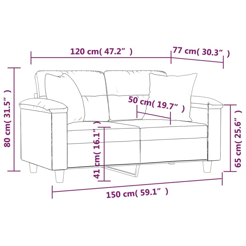 Vidaxl Metal 2-Seater in Sofa Black Faux Leather