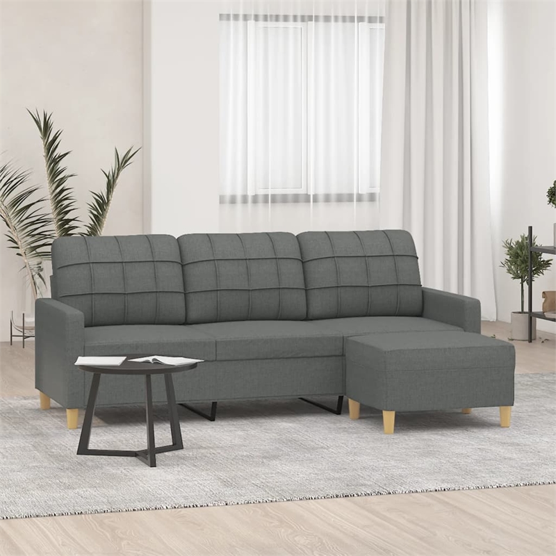 Vidaxl 3-Seater Sofa with Footstool in Dark Grey