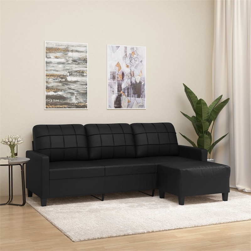 Vidaxl 3-Seater Sofa with Footstool in Black