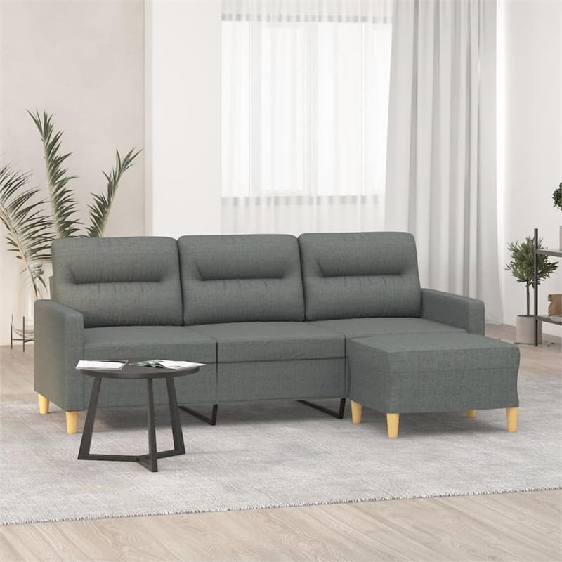 Vidaxl 3-Seater Sofa with Footstool in Dark Grey