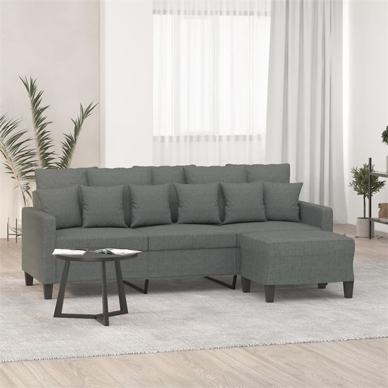 Vidaxl 3-Seater Sofa with Footstool in Dark Grey