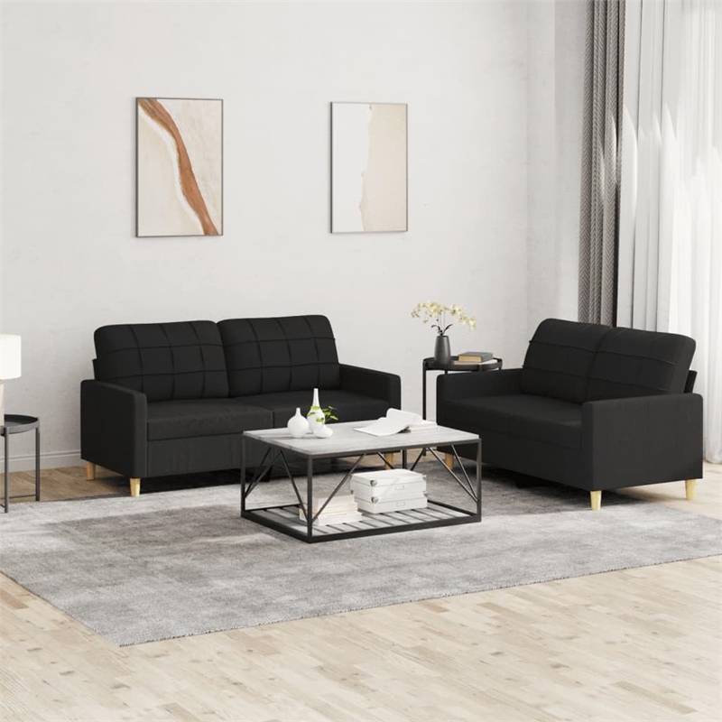 Vidaxl Rectangular Modern 2-Seater Sofa Set in Black Polyester