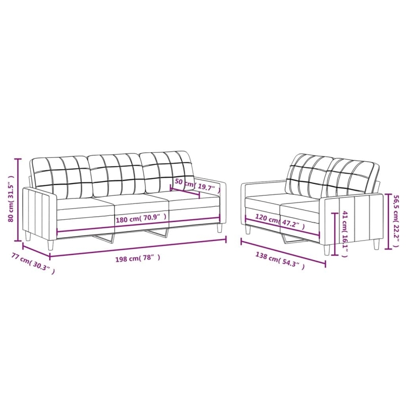 Vidaxl 2-Seater 3-Seater Footstool Sofa Set in Dark Grey Fabric