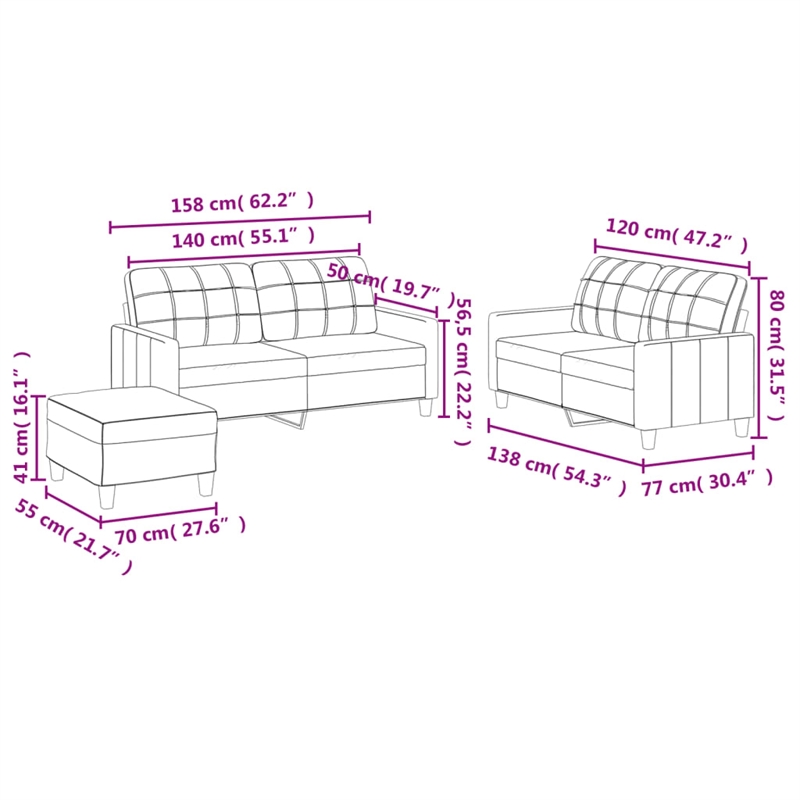Vidaxl Durable Modern Rectangular Sofa Set in In Black