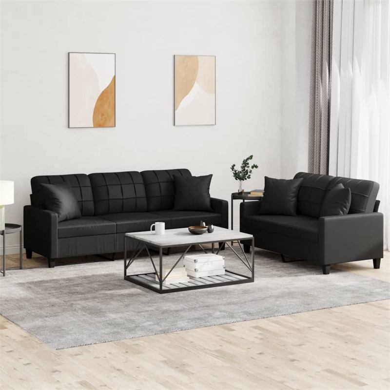 Vidaxl Sofa Set in Black Faux Leather