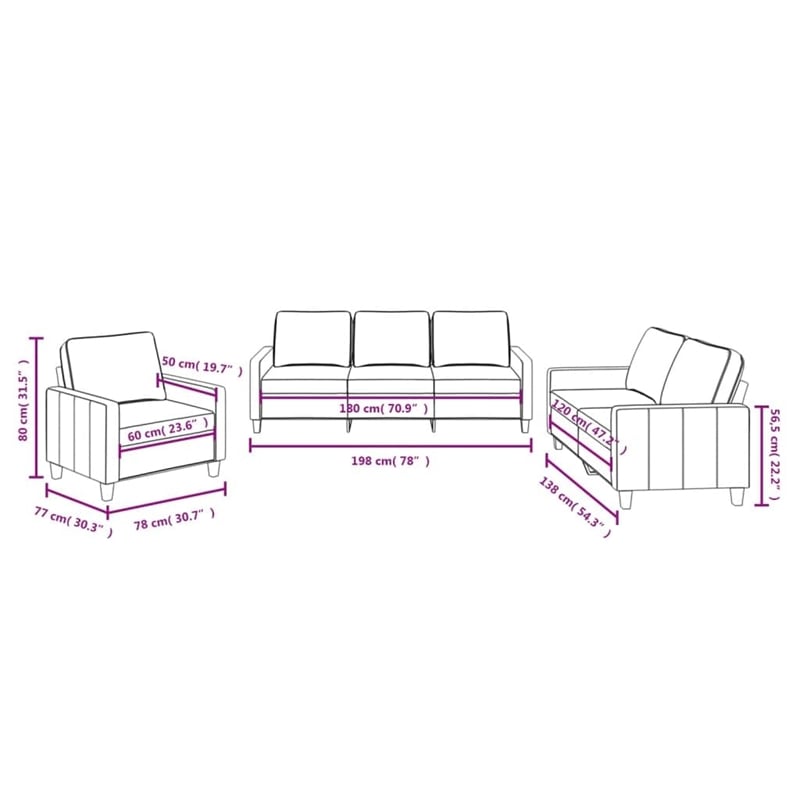 Vidaxl Rectangular Modern Sofa Set in Dark Grey