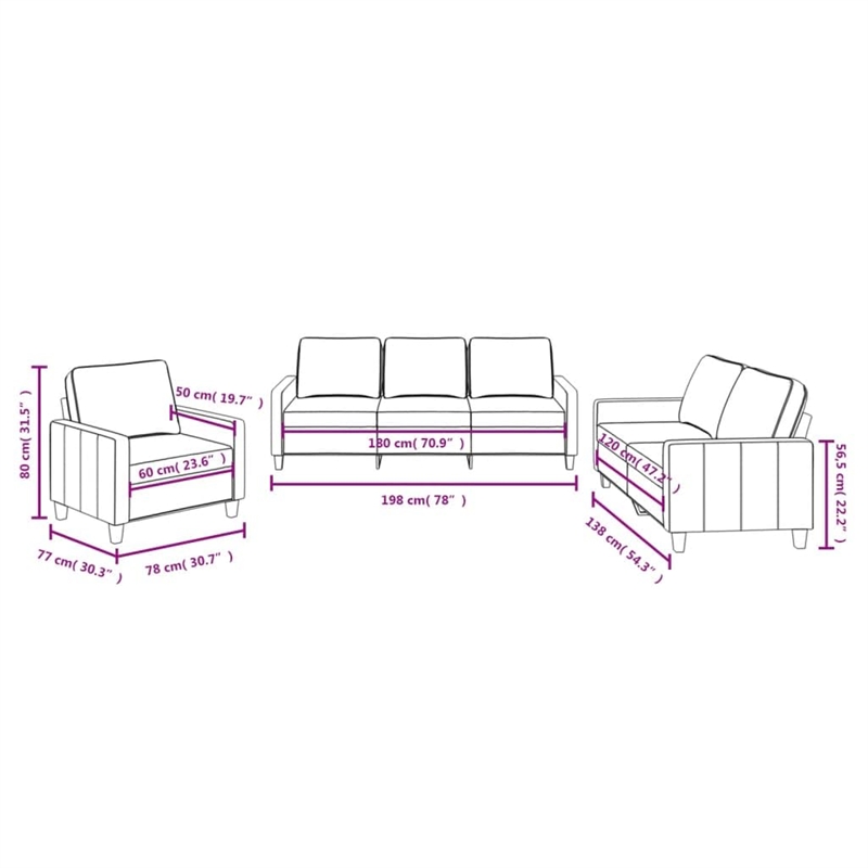 Vidaxl Rectangular Modern Sofa Set in Dark Grey