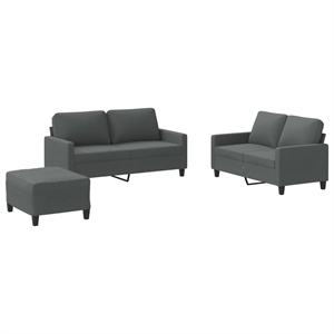 Vidaxl 3 Piece Sofa Set with Cushions in Dark Gray Fabric