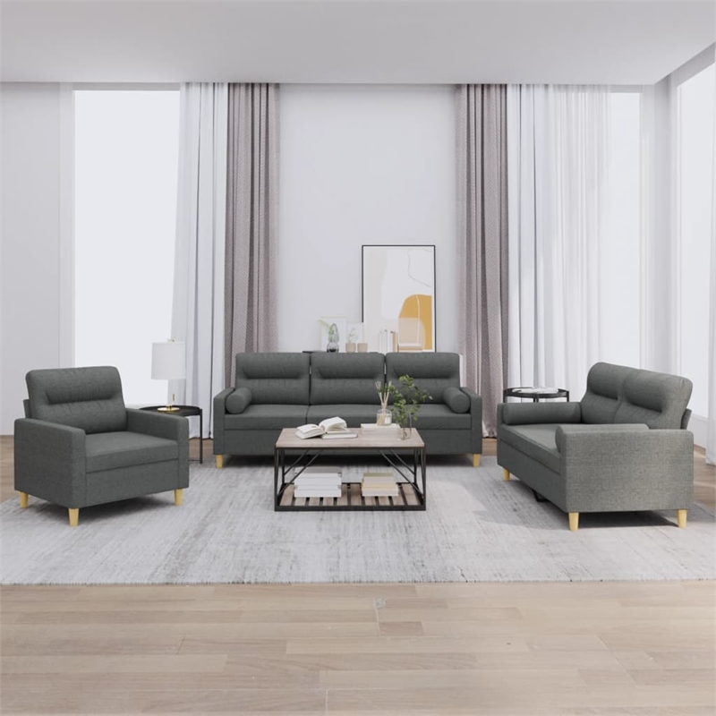 Vidaxl Metal Sofa Set in Dark Grey Polyester Fabric
