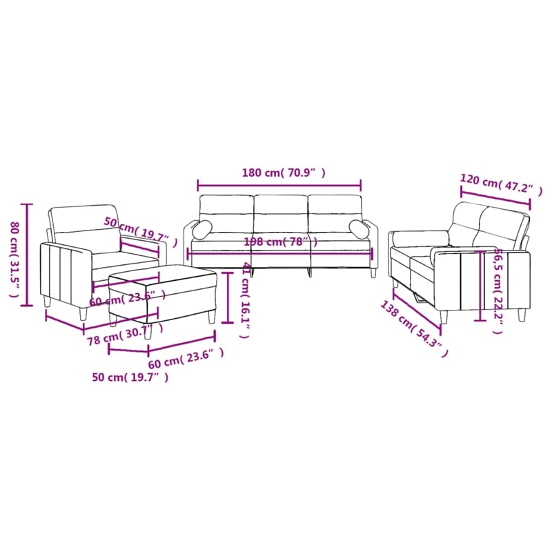 Vidaxl 3-Seater Metal Sofa Set in Dark Grey Polyester Fabric