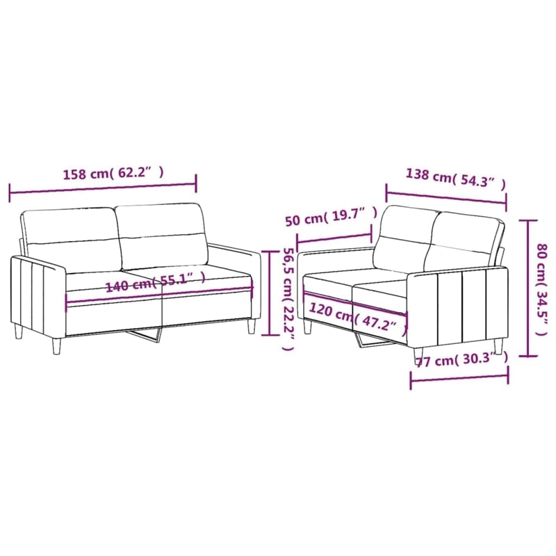 Vidaxl 2-Seater Metal Sofa Set in Dark Grey Polyester Fabric