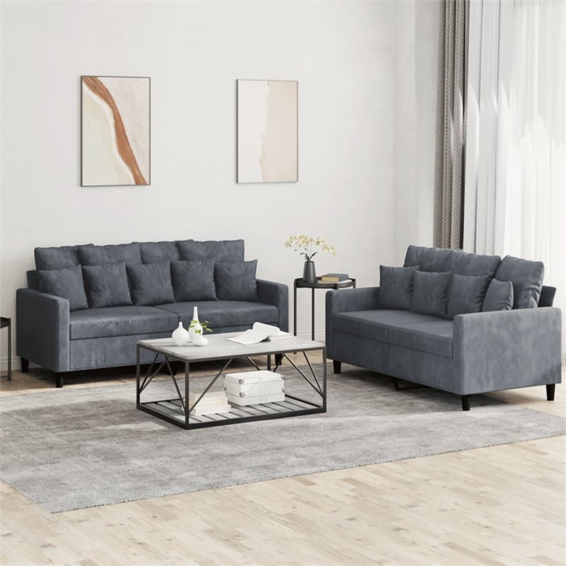 Vidaxl 2-Seater Metal Sofa Set in Dark Grey Velvet