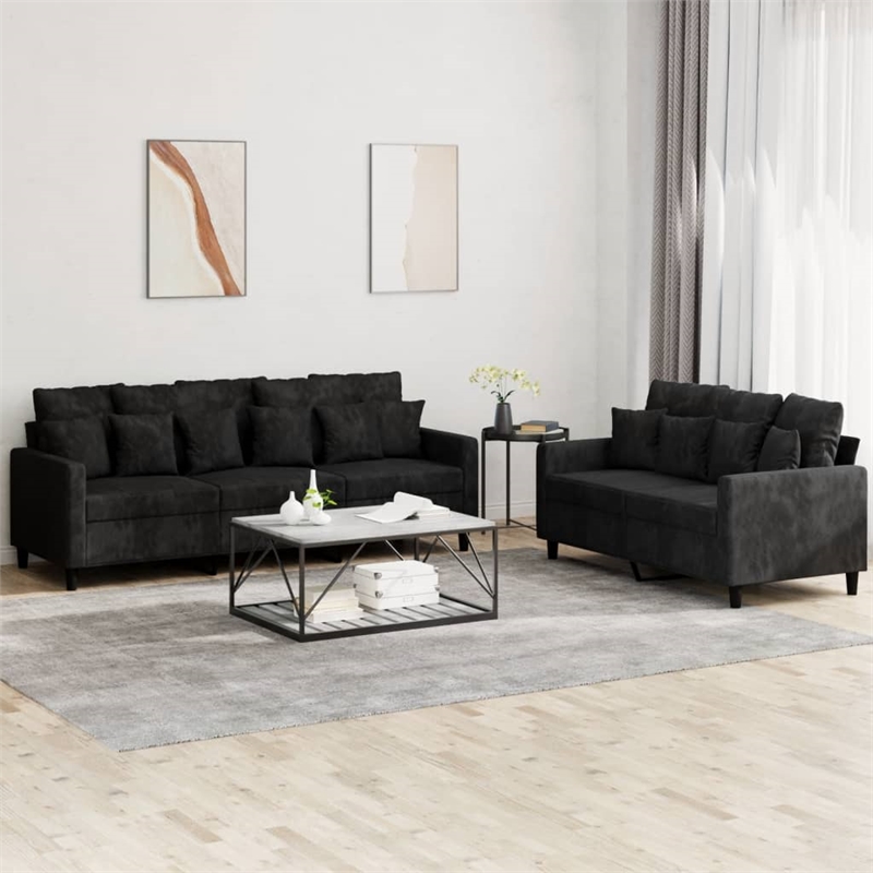 Vidaxl Metal Sofa Set in Black Polyester Velvet