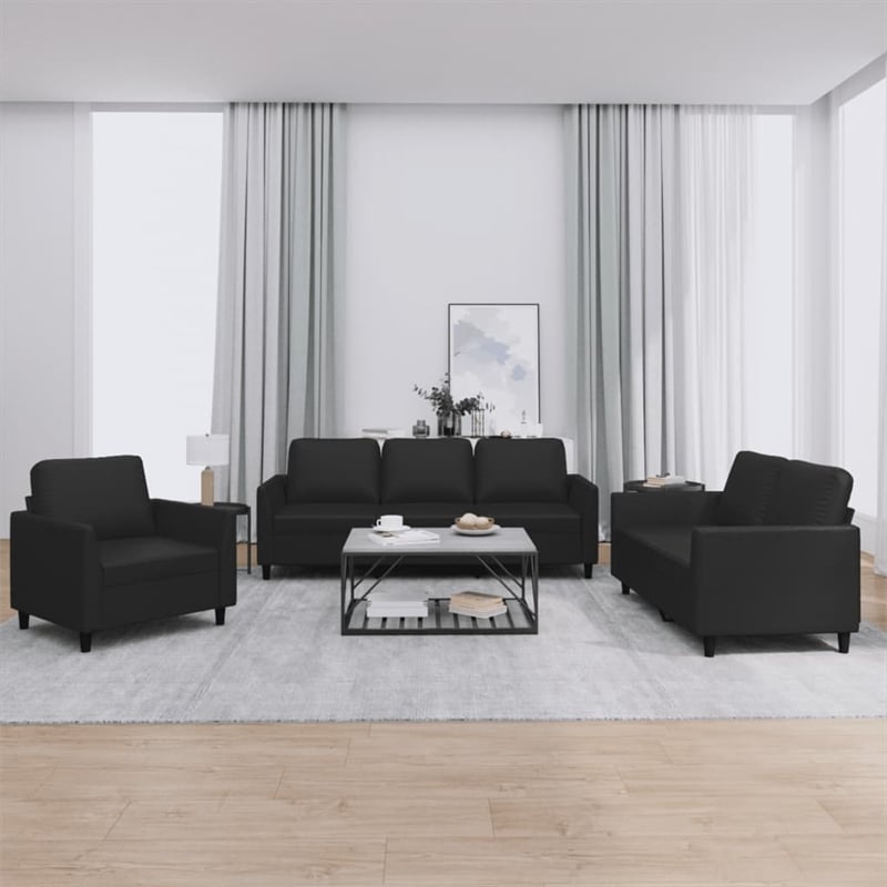 Vidaxl 2-Seater Durable Sofa Set in Black Faux Leather