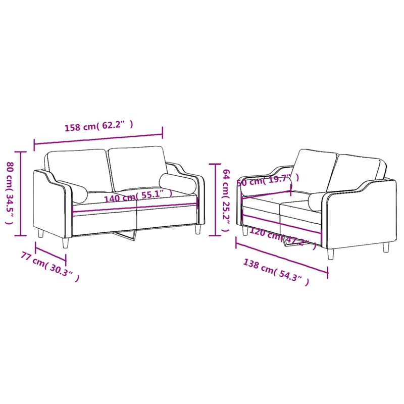 Vidaxl Metal Sofa Set in Dark Grey Polyester Fabric