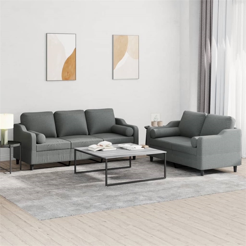 Vidaxl 2-Seater And 3-Seater Sofa Set in Dark Grey Polyester Fabric