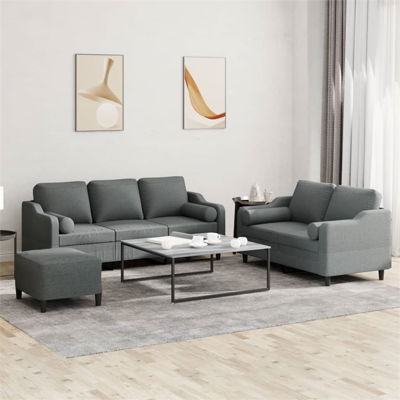 Vidaxl Metal Sofa Set in Dark Grey Polyester Fabric