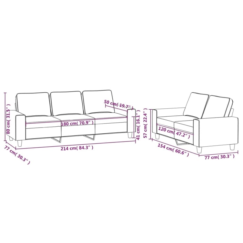 Vidaxl Rectangular 2-Seater Sofa Set in Dark Gray Polyester