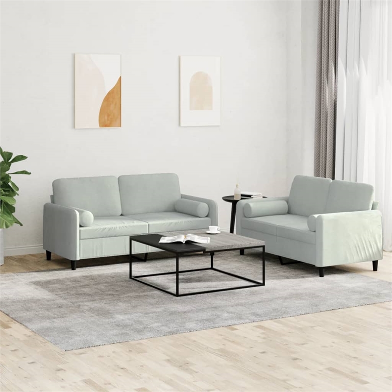 Vidaxl Metal Sofa Set in Light Grey Polyester Velvet