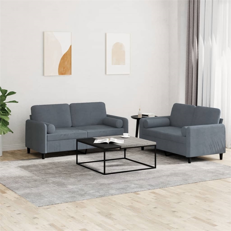 Vidaxl 2-Seater Durable Sofa Set in Dark Grey Velvet