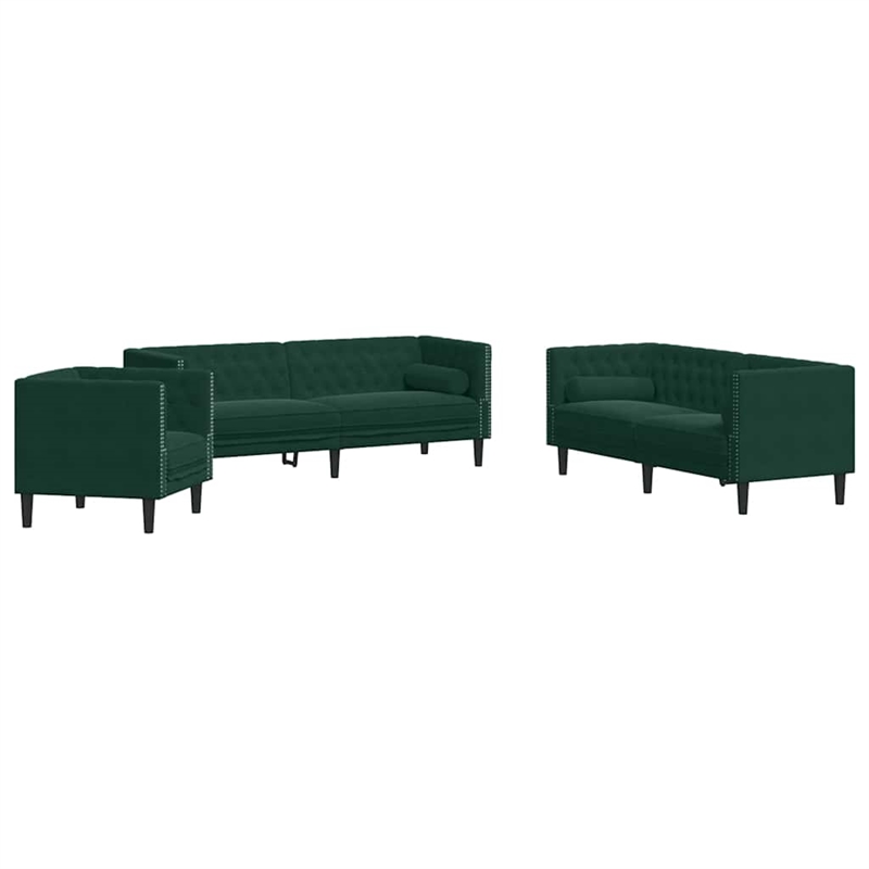 Vidaxl 3-Seater Chesterfield Sofa Set in Dark Green Velvet