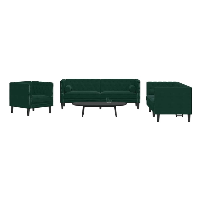 Vidaxl 3-Seater Chesterfield Sofa Set in Dark Green Velvet