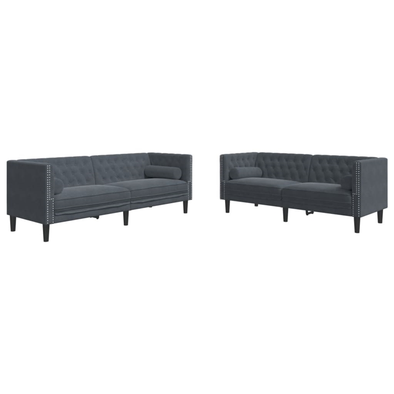 Vidaxl Wooden Large Chesterfield Sofa Set in Dark Gray Velvet