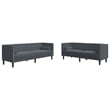 Vidaxl Wooden Large Chesterfield Sofa Set in Dark Gray Velvet