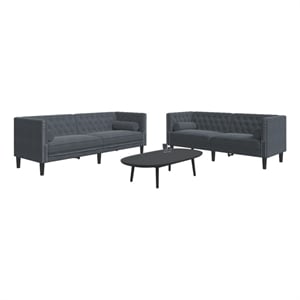 Vidaxl Wooden Large Chesterfield Sofa Set in Dark Gray Velvet