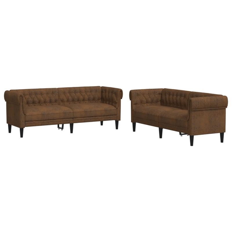 Vidaxl Wooden Sofa Set in Brown Polyester