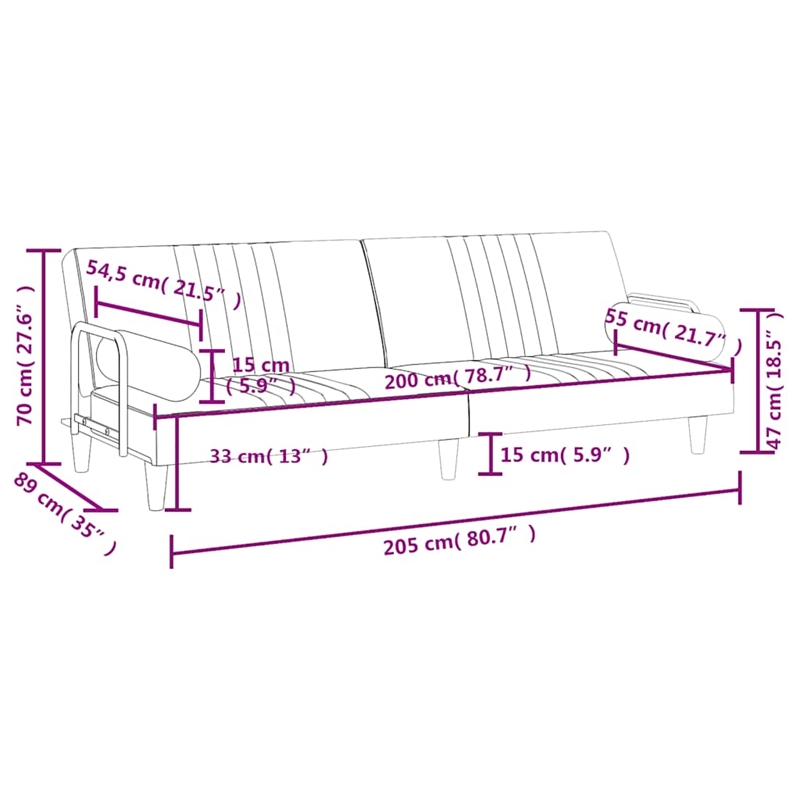 Vidaxl Standard Sofa Bed in Light Gray Polyester Velvet
