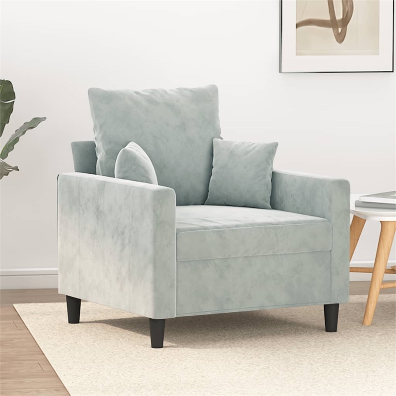 Vidaxl Single Sofa Chair in Light Grey Polyester Velvet