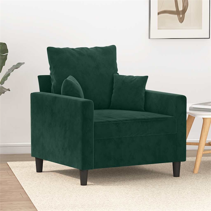 Vidaxl Single Sofa Chair in Dark Green Polyester Velvet