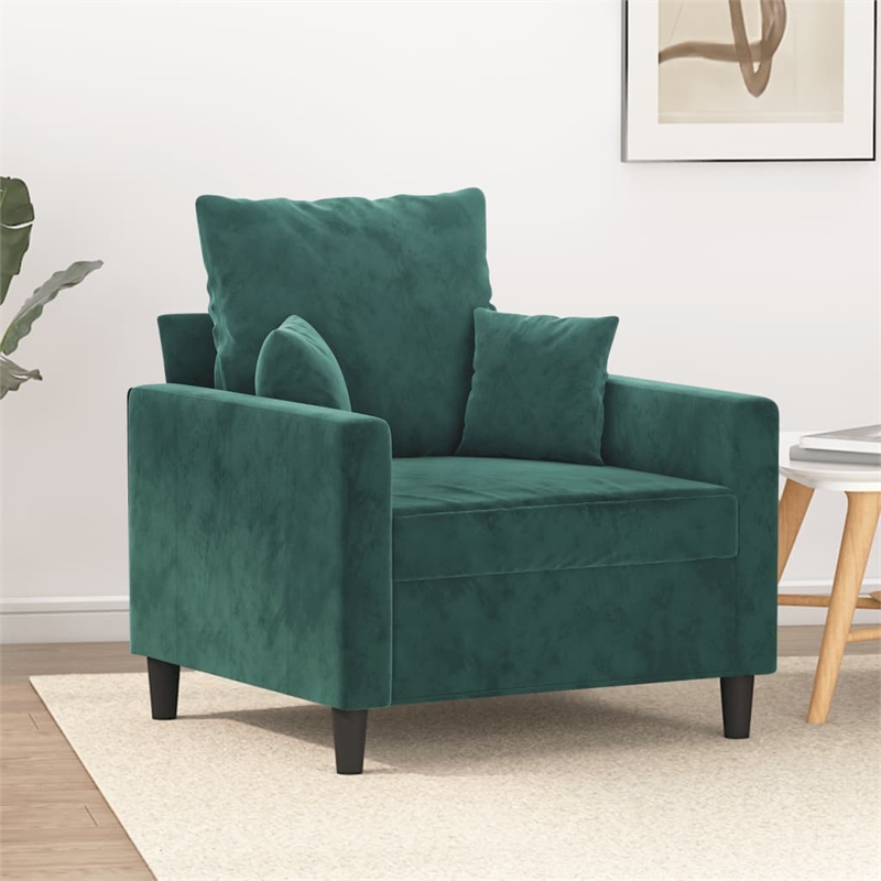 Vidaxl Single Sofa Chair in Dark Green Polyester Velvet