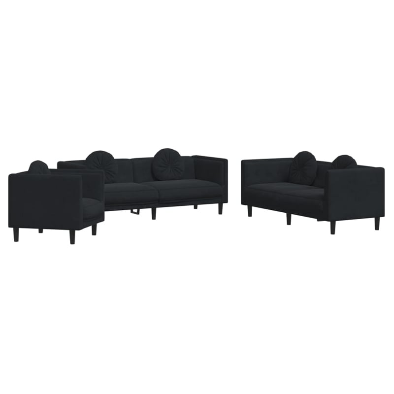 Vidaxl 3 Piece Sofa Set in Black Velvet