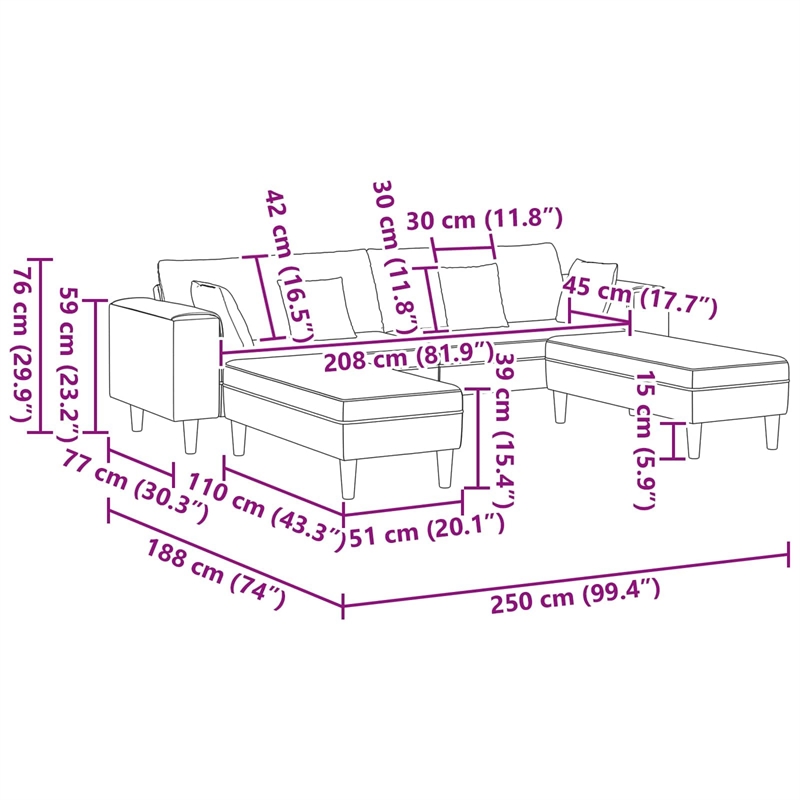 Vidaxl 3 Pcs Velvet Sofa with Cushion in Black