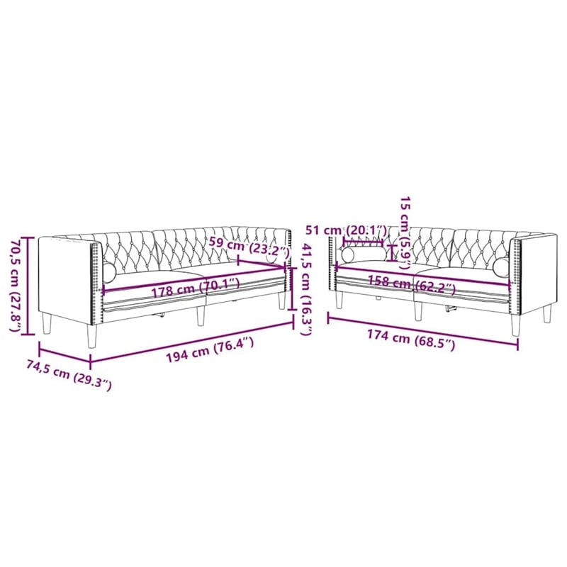 Vidaxl Chesterfield Sofa Set in Brown