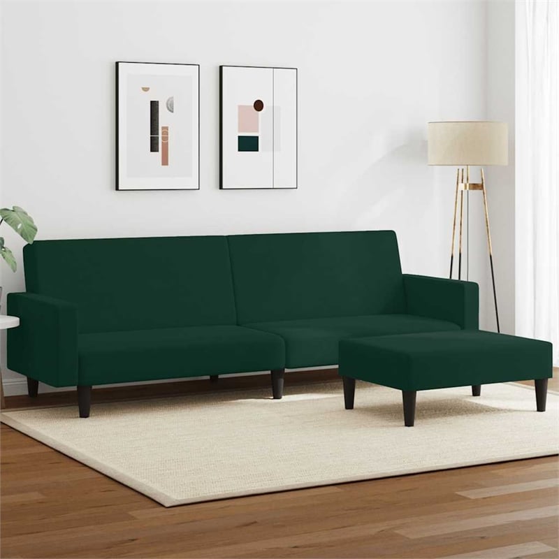 Vidaxl 2-Seater Sofa Bed in Dark Green Polyester Velvet Wood