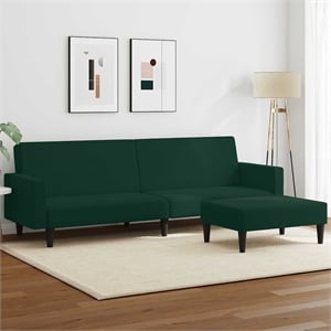 Vidaxl 2-Seater Sofa Bed in Dark Green Polyester Velvet Wood