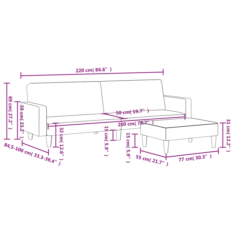 Vidaxl Sofa Bed in Black Polyester Velvet
