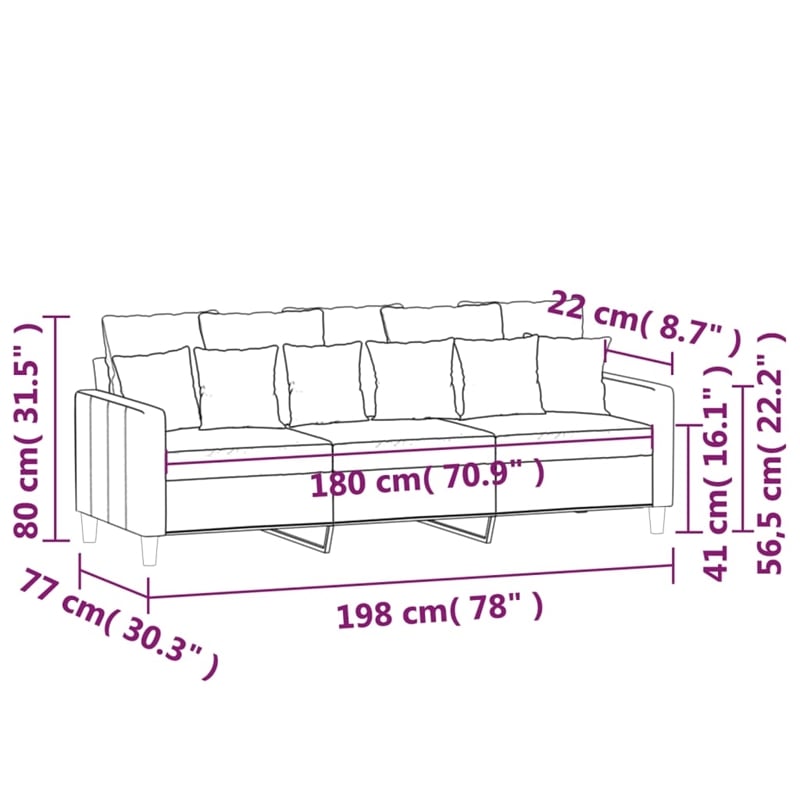 Vidaxl Metal 3-Seater Sofa in Light Grey Polyester