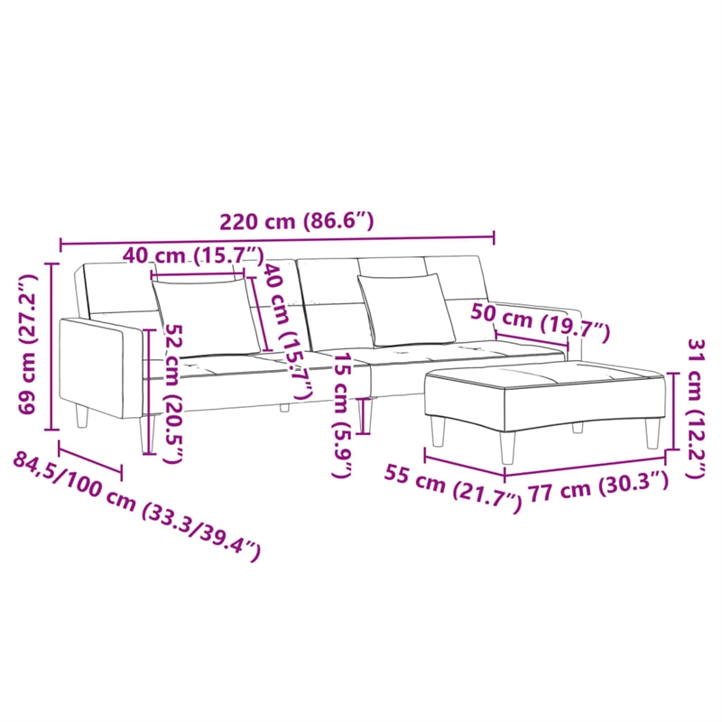 Vidaxl 2-Seater Sofa Bed in Dark Grey Polyester Fabric