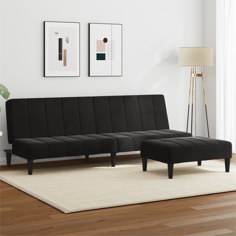 Vidaxl 2-Seater Sofa Bed with Footstool in Black Velvet