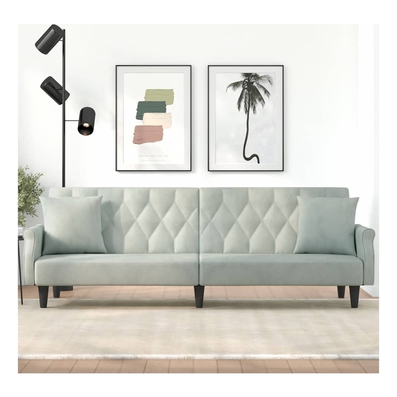 Vidaxl Large Sofa Bed in Light Grey Polyester Velvet