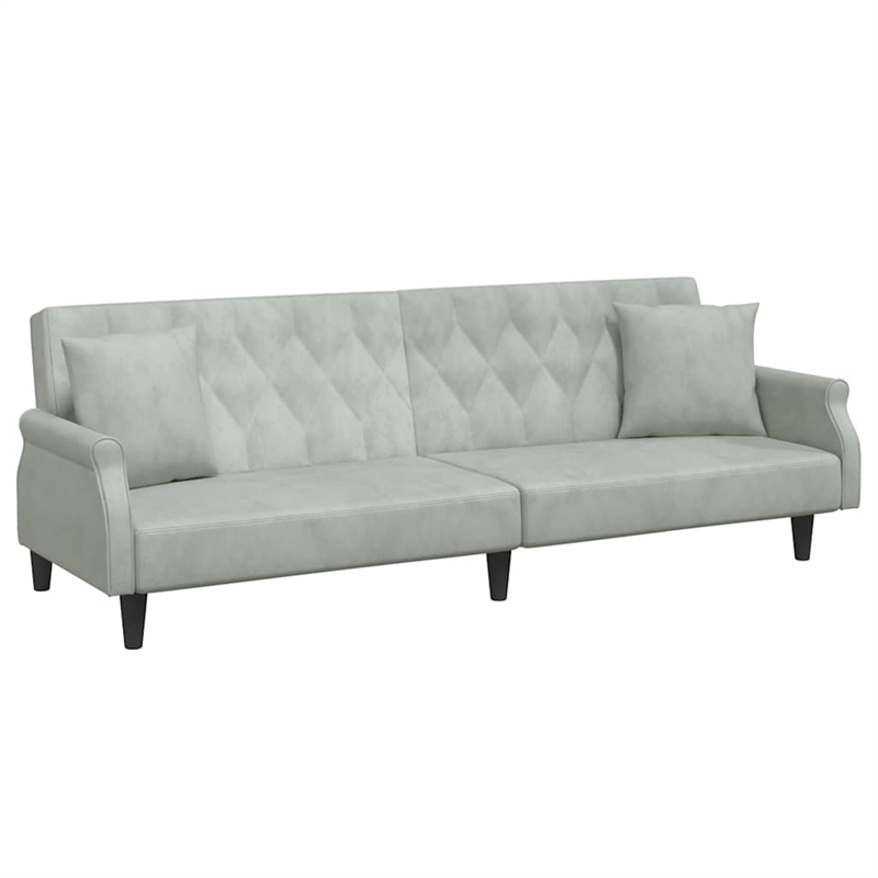 Vidaxl Large Sofa Bed in Light Grey Polyester Velvet