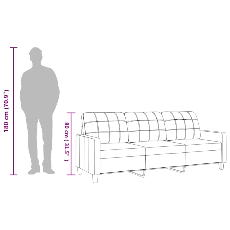 Vidaxl Durable Faux Leather 3-Seater Sofa in Cappuccino