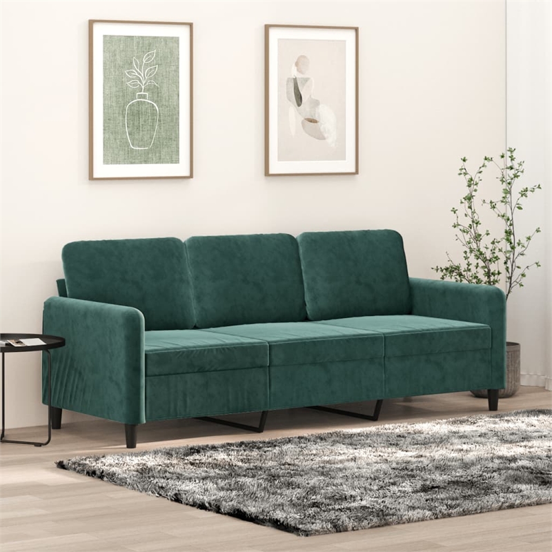 Vidaxl Metal 3-Seater Sofa in Dark Green Velvet