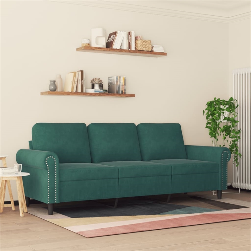 Vidaxl Metal 3-Seater Sofa in Dark Green Velvet