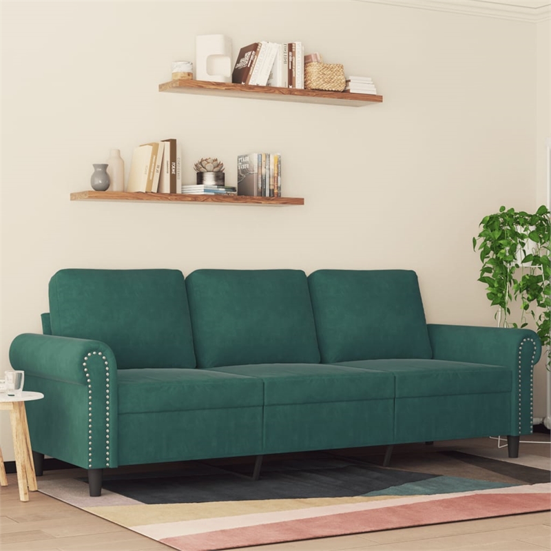 Vidaxl Metal 3-Seater Sofa in Dark Green Velvet